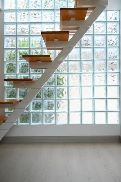 Wooden Staircase Glass Wall Interior Design — Stock Photo, Image
