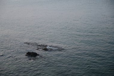 water wave in the sea with stone, dark ocean background
