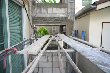 construction site industry and wood plank for build