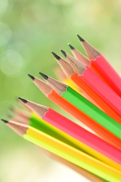 Group Colourful Sharp Pencil Blur Green Nature Background Bokeh — Stock Photo, Image