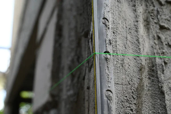 Cement Plaster Texture Background Green Thread — Foto de Stock
