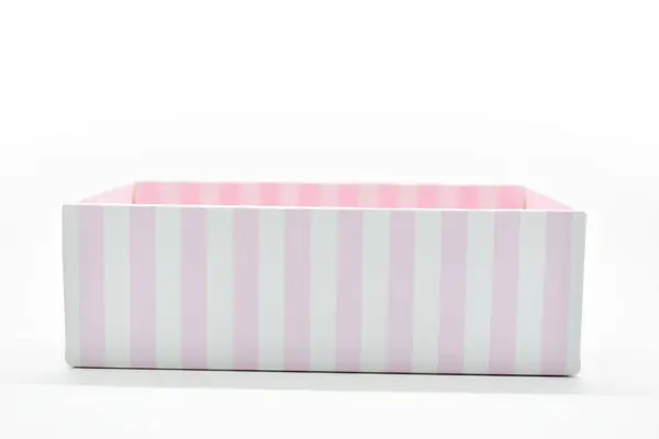 Открыть Красивую Розовую Бумажную Коробку Белом Фоне Пакет Дизайна — стоковое фото