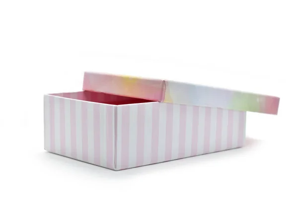 Открытая Красивая Розовая Коробка Белом Фоне Пакет Дизайна — стоковое фото