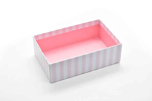 Открытая Красивая Розовая Коробка Белом Фоне Пакет Дизайна — стоковое фото