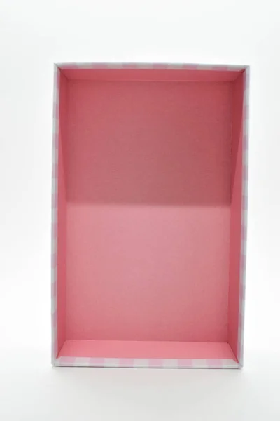 打开漂亮的粉红纸盒 白色背景 包装设计用 — 图库照片
