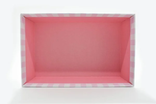 Caixa Papel Rosa Bonita Aberta Fundo Branco Pacote Para Design — Fotografia de Stock