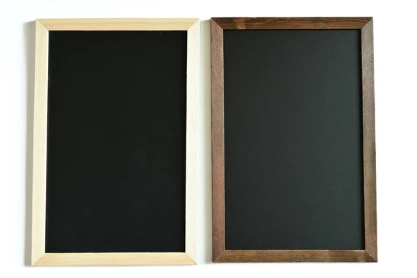 Puste Czyste Nowe Tablice Drewnianej Ramie Izolowane Białym Tle Tablica — Zdjęcie stockowe