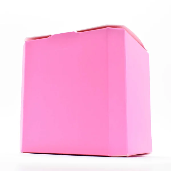 Růžový Papírový Box Bílém Pozadí Balení Pro Design — Stock fotografie