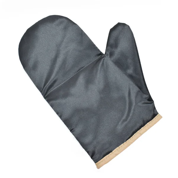白い背景に隔離された黒い保護手袋キッチンミトン — ストック写真