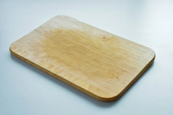 Bruin Houten Snijplank Witte Ondergrond Plankenhout Keuken Koken — Stockfoto