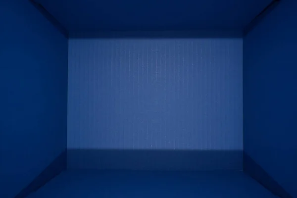 Binnenkant Van Blauwe Kartonnen Doos Achtergrond Kartonnen Textuur Voor Ontwerp — Stockfoto