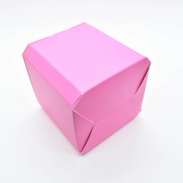 Ροζ Χάρτινο Κουτί Λευκό Φόντο Συσκευασία Για Σχεδιασμό — Φωτογραφία Αρχείου