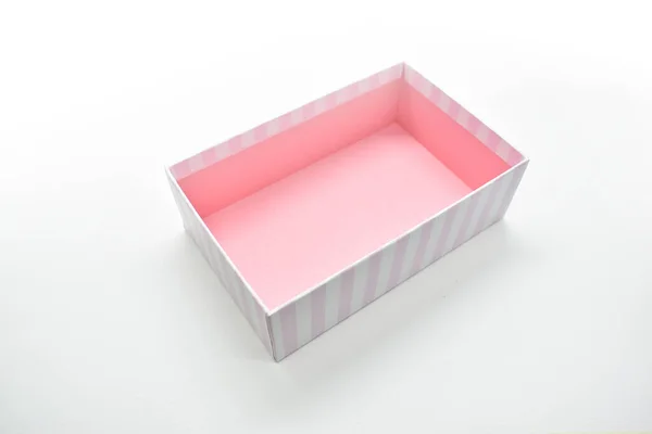 Otwórz Piękne Różowe Pudełko Białym Tle Pakiet Projektowania — Zdjęcie stockowe