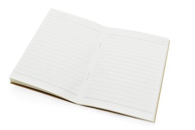 beyaz arkaplanda izole edilmiş çizgili kağıt ile boş açık defter