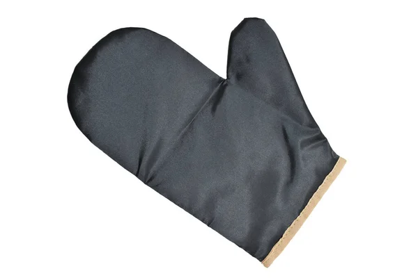 白い背景に隔離された黒い保護手袋キッチンミトン — ストック写真