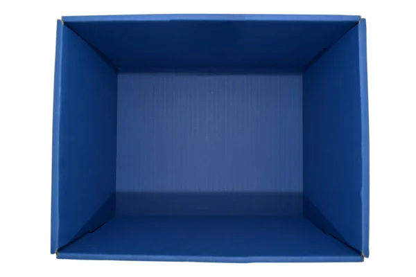 Binnenkant Van Blauwe Kartonnen Doos Geïsoleerd Witte Achtergrond Kartonnen Textuur — Stockfoto