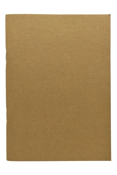 褐色工艺用纸封皮笔记本电脑 白色背景隔离 办公用文具 — 图库照片