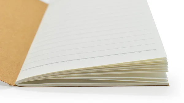 褐色工艺用纸封皮笔记本电脑 白色背景隔离 办公用文具 — 图库照片