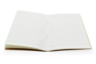 beyaz arkaplanda izole edilmiş çizgili kağıt ile boş açık defter