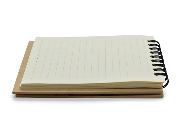 Bovenaanzicht Afbeelding Van Open Notebook Met Blanco Pagina Bekleed Papier — Stockfoto