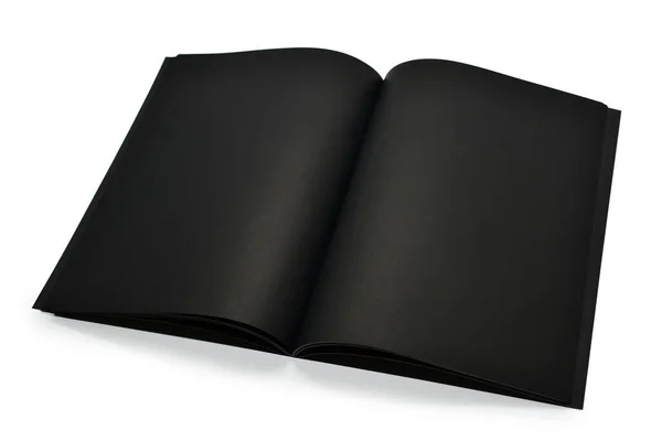 Cuaderno Negro Abierto Blanco Aislado Sobre Fondo Blanco Textura Papel — Foto de Stock