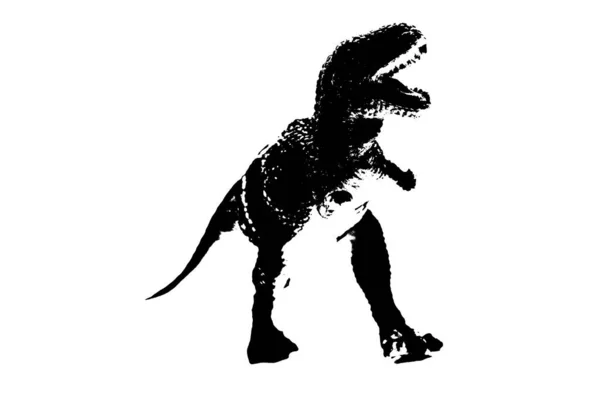 Černá Dinosauří Silueta Izolované Bílém Pozadí Model Rex Hračky — Stock fotografie