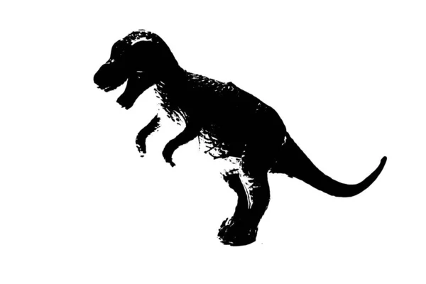 Černá Dinosauří Silueta Izolované Bílém Pozadí Model Rex Hračky — Stock fotografie