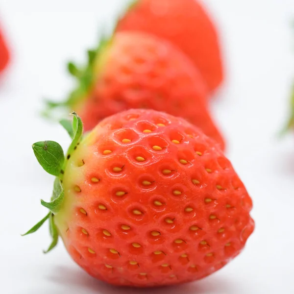 Beautiful Three Fresh Red Strawberry Isolated White Background — Foto Stock