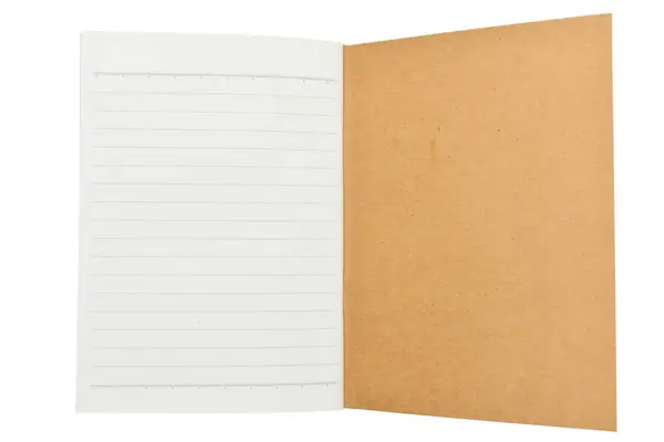 Barna Kézműves Papír Borító Notebook Elszigetelt Fehér Háttér Írószer Irodai — Stock Fotó