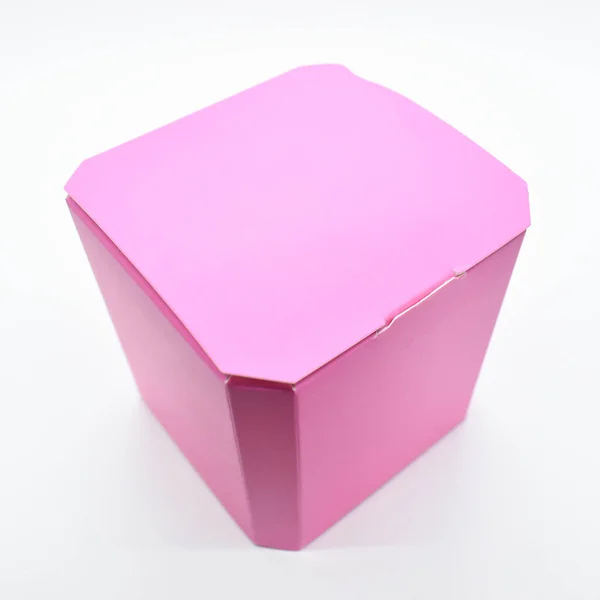 Розовая Бумажная Коробка Белом Фоне Упаковка Дизайна — стоковое фото