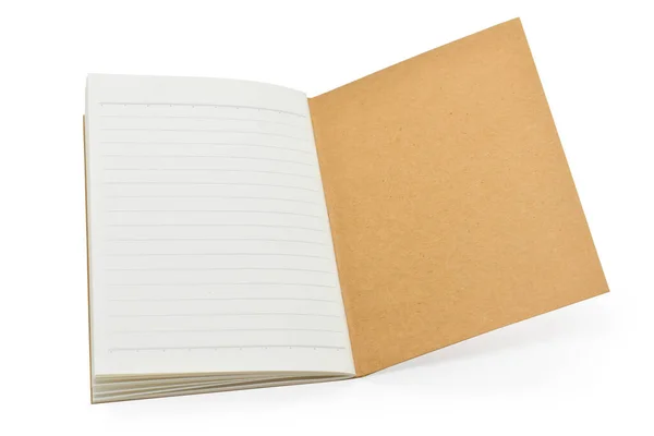 Barna Kézműves Papír Borító Notebook Elszigetelt Fehér Háttér Írószer Irodai — Stock Fotó