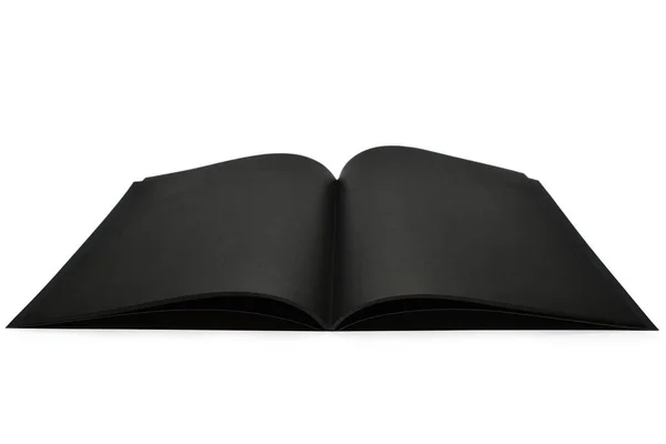 Пустой Открытый Черный Ноутбук Изолирован Белом Фоне Текстура Бумаги Ремесла — стоковое фото