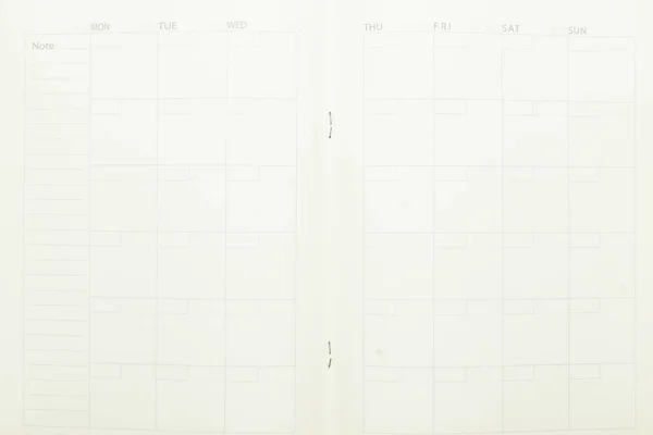 Horní Pohled Obrázek Otevřeného Plánovače Notebooku Prázdnou Stránkou Textura Papíru — Stock fotografie