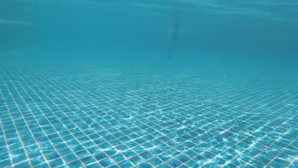 跳入水中在蓝色的游泳池 美丽的游泳池纹理背景 慢镜头 — 图库视频影像