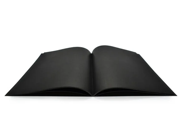 Пустой Открытый Черный Ноутбук Изолирован Белом Фоне Текстура Бумаги Ремесла — стоковое фото