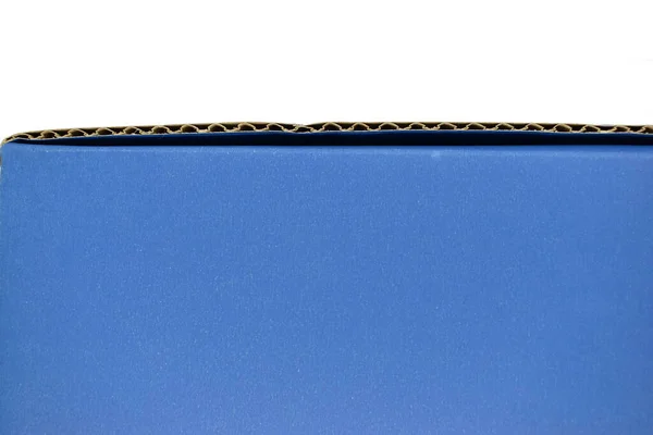 Kék Kartondoboz Elszigetelt Fehér Háttér Karton Textúra Design — Stock Fotó