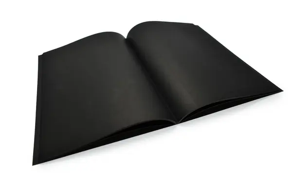 空白开式黑色笔记本 白色背景 手工纸纹理隔离 — 图库照片