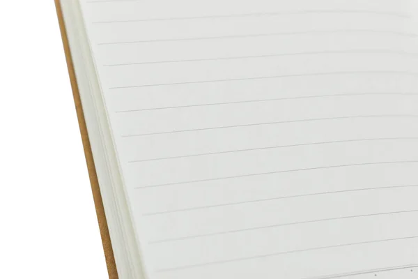 Üres Nyitott Notebook Bélelt Papírral Elszigetelt Fehér Háttér — Stock Fotó