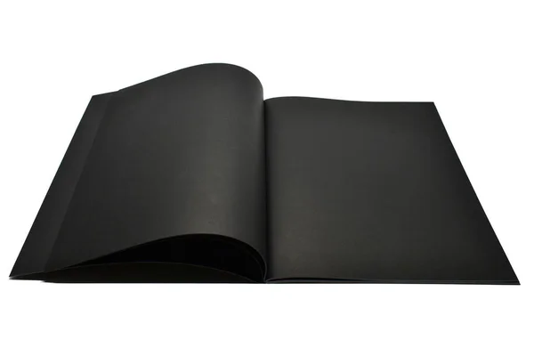 Bianco Aperto Notebook Nero Isolato Sfondo Bianco Texture Carta Artigianale — Foto Stock