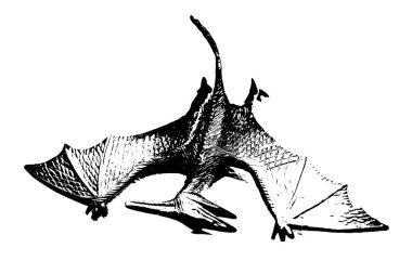 Beyaz arka planda izole edilmiş siyah dinozor silueti, pteranodon oyuncakları modeli