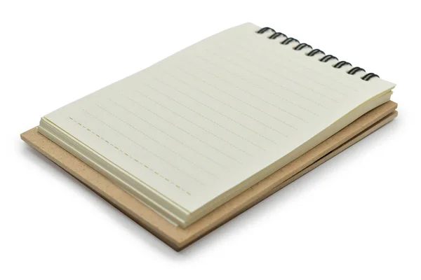 Horní Pohled Obrázek Otevřeného Notebooku Prázdnou Stránkou Podtržené Papírové Textury — Stock fotografie