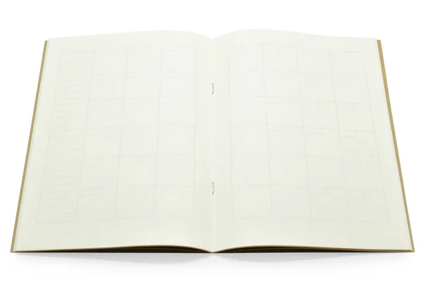 Vista Superior Imagen Del Cuaderno Planificador Abierto Con Página Blanco — Foto de Stock