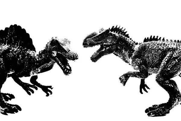 Σιλουέτα Δεινοσαύρων Απομονωμένη Λευκό Φόντο Μοντέλο Spinosaurus Και Giganotosaurus Παιχνίδια — Φωτογραφία Αρχείου