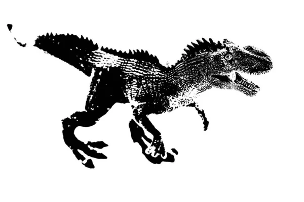从白色背景分离出来的黑色恐龙轮廓 龙玩具模型 — 图库照片