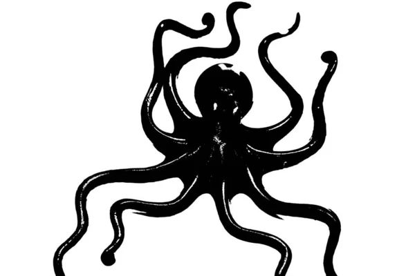 Zwart Silhouet Van Octopus Geïsoleerd Witte Achtergrond Ongewervelde Dieren — Stockfoto