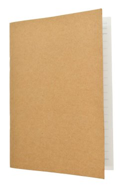 Kahverengi kağıt kapak defteri beyaz arkaplanda izole edilmiş, ofis için kırtasiye malzemesi