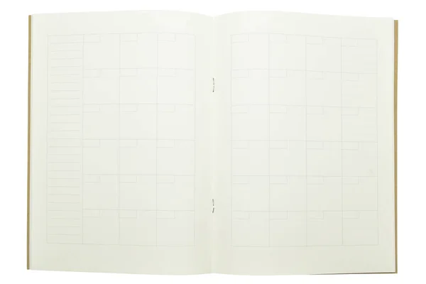 空白页开放式规划器笔记本电脑的顶部视图图像 白色背景下隔离的纸张 — 图库照片