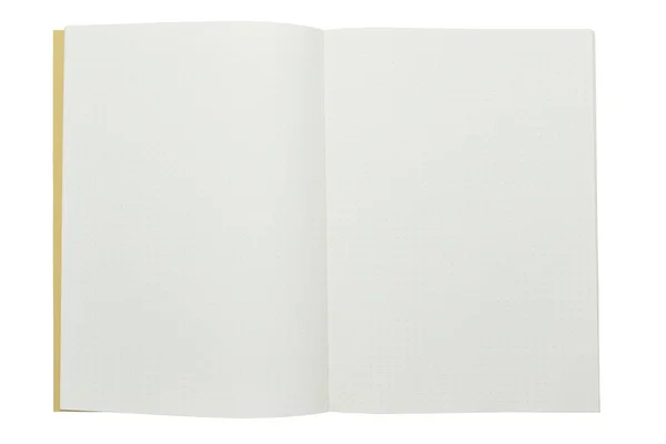 ページが空白の開いているノートブックのトップ表示白い背景に隔離された紙の質感 — ストック写真