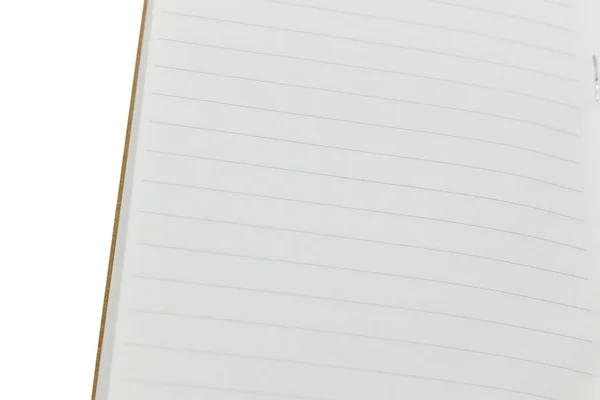 Notebook Aberto Branco Com Papel Forrado Isolado Fundo Branco — Fotografia de Stock