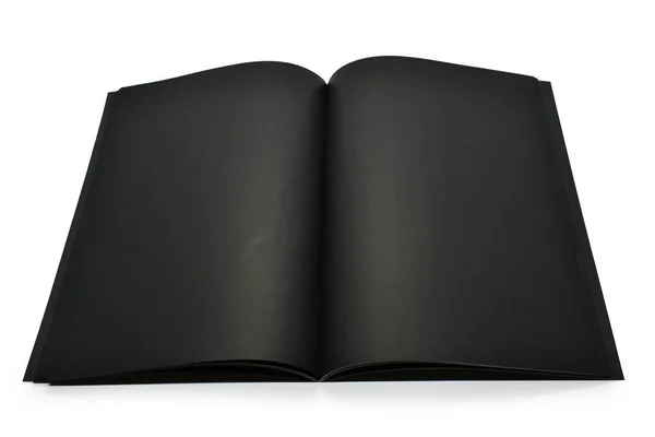Порожній Відкритий Чорний Ноутбук Ізольований Білому Тлі Текстура Паперу Ремесел — стокове фото
